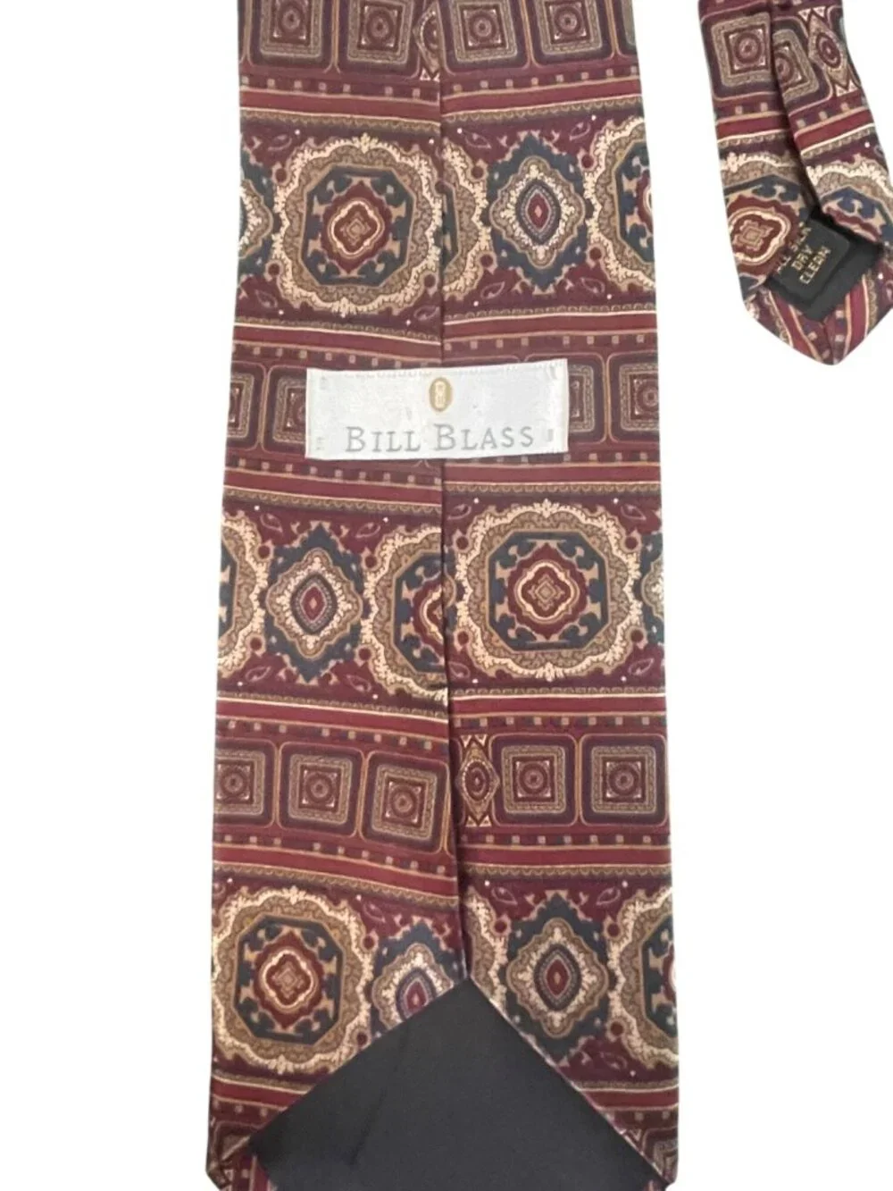 Bill Blass Mens Silk Tie Red & Gold Geometric Pattern Dry Clean Only
